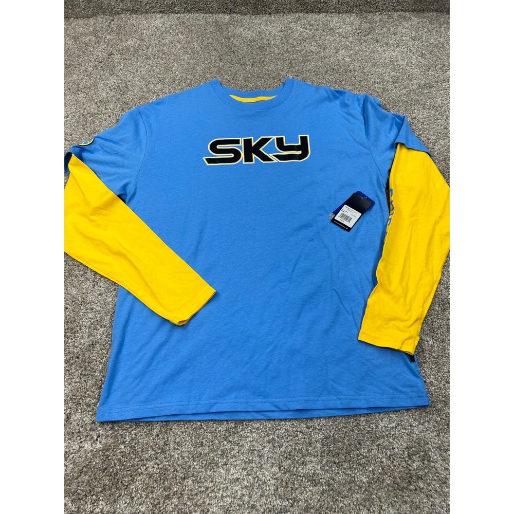 Stadium Essentials Chicago Sky WNBA Long Sleeve T-Shirt Blue Yellow Large  #0648